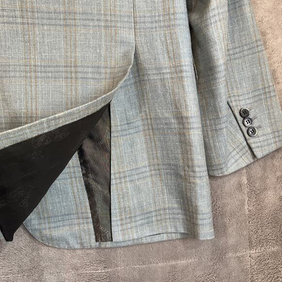 Brioni Sport Coat Nomentano Wool Silk Blue Tan Check EU 50R US 40R Blazer Jacket - Picture 8 of 16